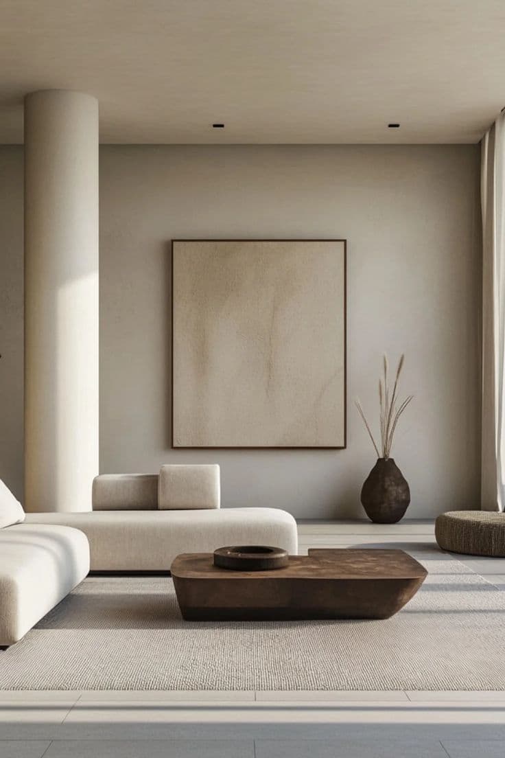 Minimal room with a large canvas and low afternoon light